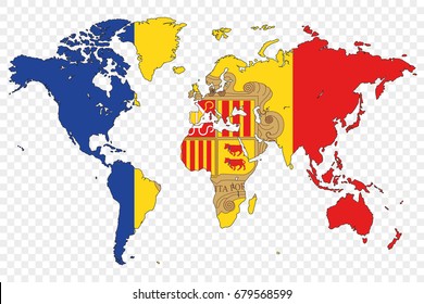 An Outline of the World with the Flag of Andorra