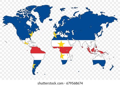 An Outline of the World with the Flag of Cape Verde