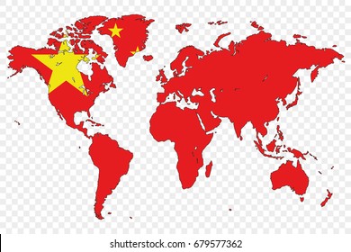 An Outline of the World with the Flag of China