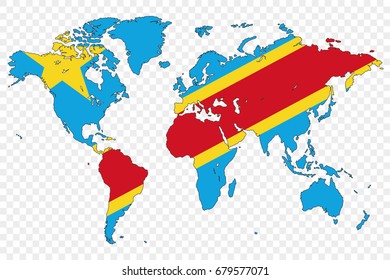An Outline of the World with the Flag of Democratic Republic of Congo