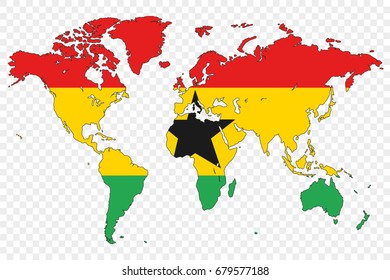 An Outline of the World with the Flag of Ghana