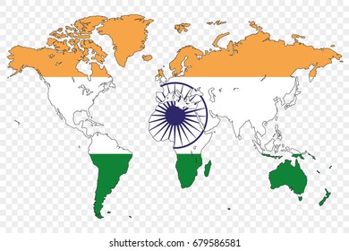 An Outline of the World with the Flag of India