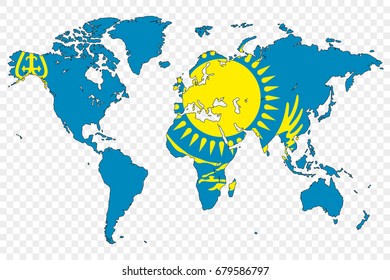An Outline of the World with the Flag of Kazakstan