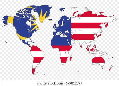 An Outline of the World with the Flag of Malaysia