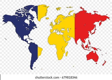An Outline of the World with the Flag of Romania