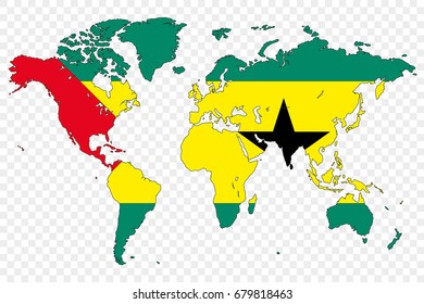 An Outline of the World with the Flag of Sao Tome E Principe