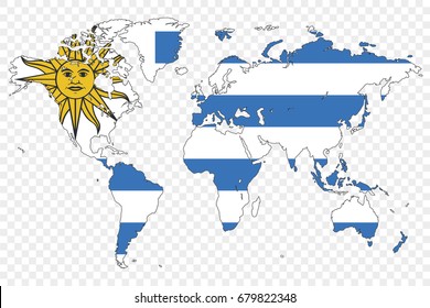 An Outline of the World with the Flag of Uruguay