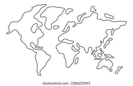 Esbozo Mapa mundial, tierra, globo y mano global dibujada aisladamente en fondo blanco. Ilustración vectorial simple diseño plano lindo.