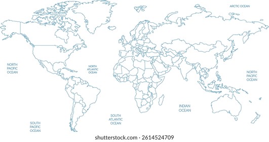 	
Outline World Map with Oceans Vector Illustration