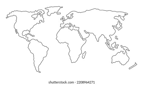 Outline world map vector illustration isolated on white background