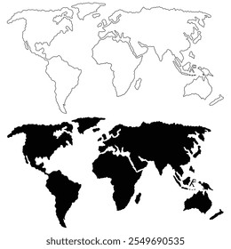 Esbozar la Ilustración vectorial del mapa mundial. Siluetas del mapa mundial