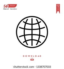 Outline world-globe icon vector isolated on white background. Graphic design, material-design, Best sellerr icons, mobile application, UI / UX design, EPS 10 format vector