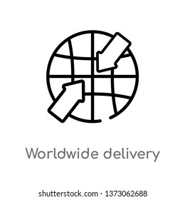 outline worldwide delivery vector icon. isolated black simple line element illustration from delivery and logistics concept. editable vector stroke worldwide delivery icon on white background