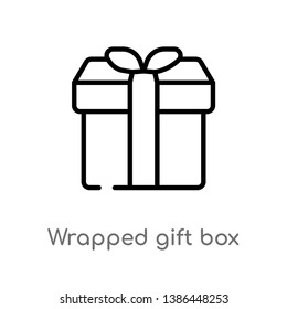 outline wrapped gift box with ribbon vector icon. isolated black simple line element illustration from commerce concept. editable vector stroke wrapped gift box with ribbon icon on white background