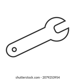 Outline wrench line icon in black. Repairs concept or illustration, tool sign symbol. 