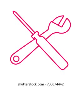 Outline Wrench and Screwdriver Cross Vector Illustration Graphic