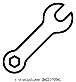 Outline of a wrench tool with open and closed ends represents construction needs or repair projects Perfect for illustrating tools and home improvement.