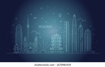 Outline Wuhan China City Skyline. Vector Illustration