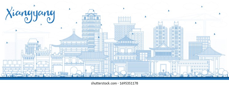 Outline Xiangyang China City Skyline with Blue Buildings. Vector Illustration. Business Travel and Tourism Concept with Historic and Modern Architecture. Xiangyang Cityscape with Landmarks.