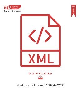 Outline xml file-type  icon vector isolated on white background. Graphic design, material design, 2019 year best selling icons, mobile application, UI / UX design, EPS 10 format vector