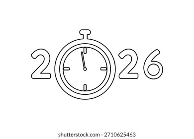 Contorno do conceito do ano 2026 com relógio simbolizando novos começos ilustração