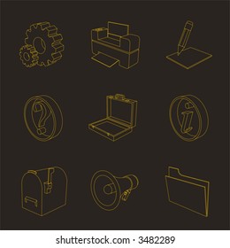 outline yellow 3D icon set 02