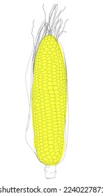 Outline of yellow painted corn from black lines isolated on white background. Vector illustration.