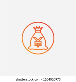 Outline yen money bag icon,gradient illustration,vector money bag sign symbol