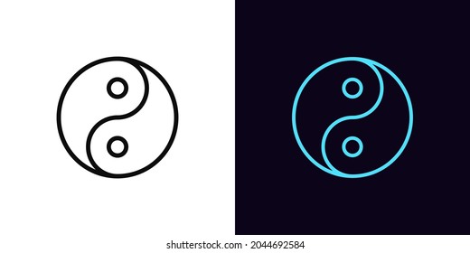 Icono de contorno de yin yang, con trazo editable. Signo de balance lineal, pictograma yin yang Tao y silueta. Equilibrio y armonía, fusión de opuestos. Icono del vector, signo, símbolo para la interfaz de usuario y animación