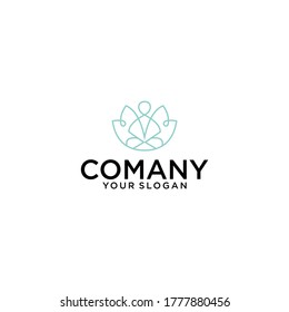 Outline of a yoga logo with abstract symbols of men posing lotus on a white background