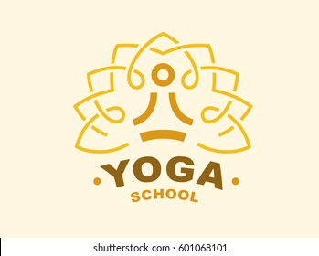 Outline yoga logo - vector illustration, emblem design on light background
