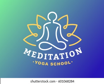 Outline yoga logo - vector illustration, emblem design on gradient background