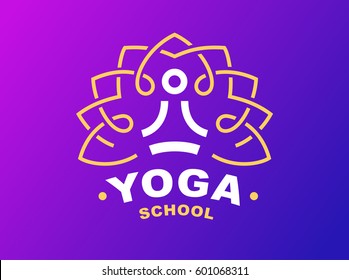 Outline yoga logo - vector illustration, emblem design on gradient background