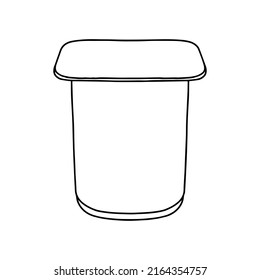 Outline yogurt packaging. Copy space. Linear, vector, realistic, outline illustration.