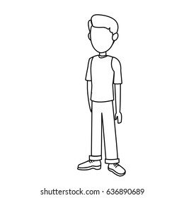 outline young boy standing kid image