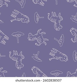 Outline Zebra African Tree Pattern Vector Illustration Seamless for Background Wallpaper Packaging