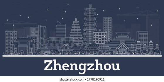 Outline Zhengzhou China City Skyline with White Buildings. Vector Illustration. Business Travel and Concept with Historic Architecture. Zhengzhou Cityscape with Landmarks.