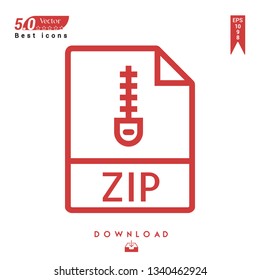 Outline zip file-type icon vector isolated on white background. Graphic design, material design, 2019 year best selling icons, mobile application, UI / UX design, EPS 10 format vector