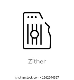 outline zither vector icon. isolated black simple line element illustration from music concept. editable vector stroke zither icon on white background
