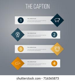 Outline Zoo Set Of Elephant, Ape, Lamb And Other Vector Objects. Also Includes Baboon, Ape, Lamb Elements.