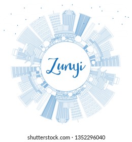 Outline Zunyi China City Skyline with Blue Buildings and Copy Space. Vector Illustration. Business Travel and Tourism Concept with Modern Architecture. Zunyi Cityscape with Landmarks.