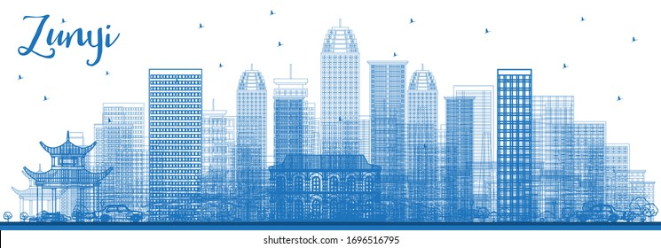 Outline Zunyi China City Skyline with Blue Buildings. Vector Illustration. Business Travel and Tourism Concept with Modern Architecture. Zunyi Cityscape with Landmarks.