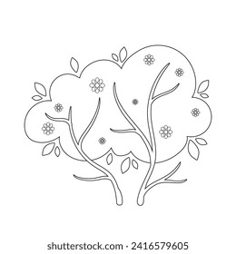 Umrisse, Färbung der Frühlingsblütenbüsche.Vektorgrafik.
