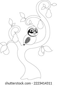 Outlined The 12 Days of Christmas - 1-St Day - A Partridge In A Pear Tree. Vector Hand Drawn Illustration Isolated On Transparent Background