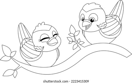 Outlined The 12 Days Of Christmas - 2-Nd Day - Two Turtle Doves. Vector Hand Drawn Illustration Isolated On Transparent Background