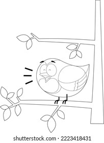 Outlined The 12 Days Of Christmas - 4-Th Day - Four Calling Birds. Vector Hand Drawn Illustration Isolated On Transparent Background