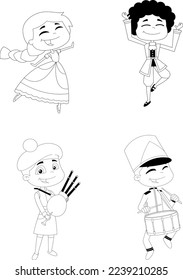 Outlined The 12 Days of Christmas. Vector Hand Drawn Collection Set Isolated On Transparent Background
