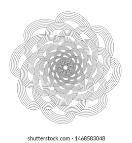 Outlined abstract flower arabesque illustration. Leaf elements in radial composition. Logo template design. Tribal. Mandala. Floral symbol. Yoga. Tattoo. Black and white rossete ornament.