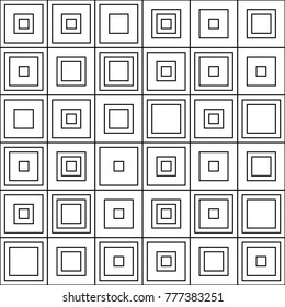 Outlined abstract squares doodle anti-stress coloring book page for adults and children. Seamless doodle geometric pattern