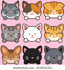 Cabezas de gatitos simples y adorables con perlas delanteras puestas